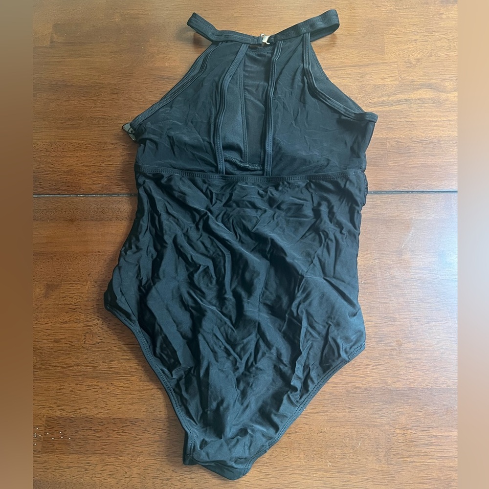 New - Tempt Me High Neck Plunge Ruched Tummy Control One Piece Bathing Suit - Picture 6 of 10